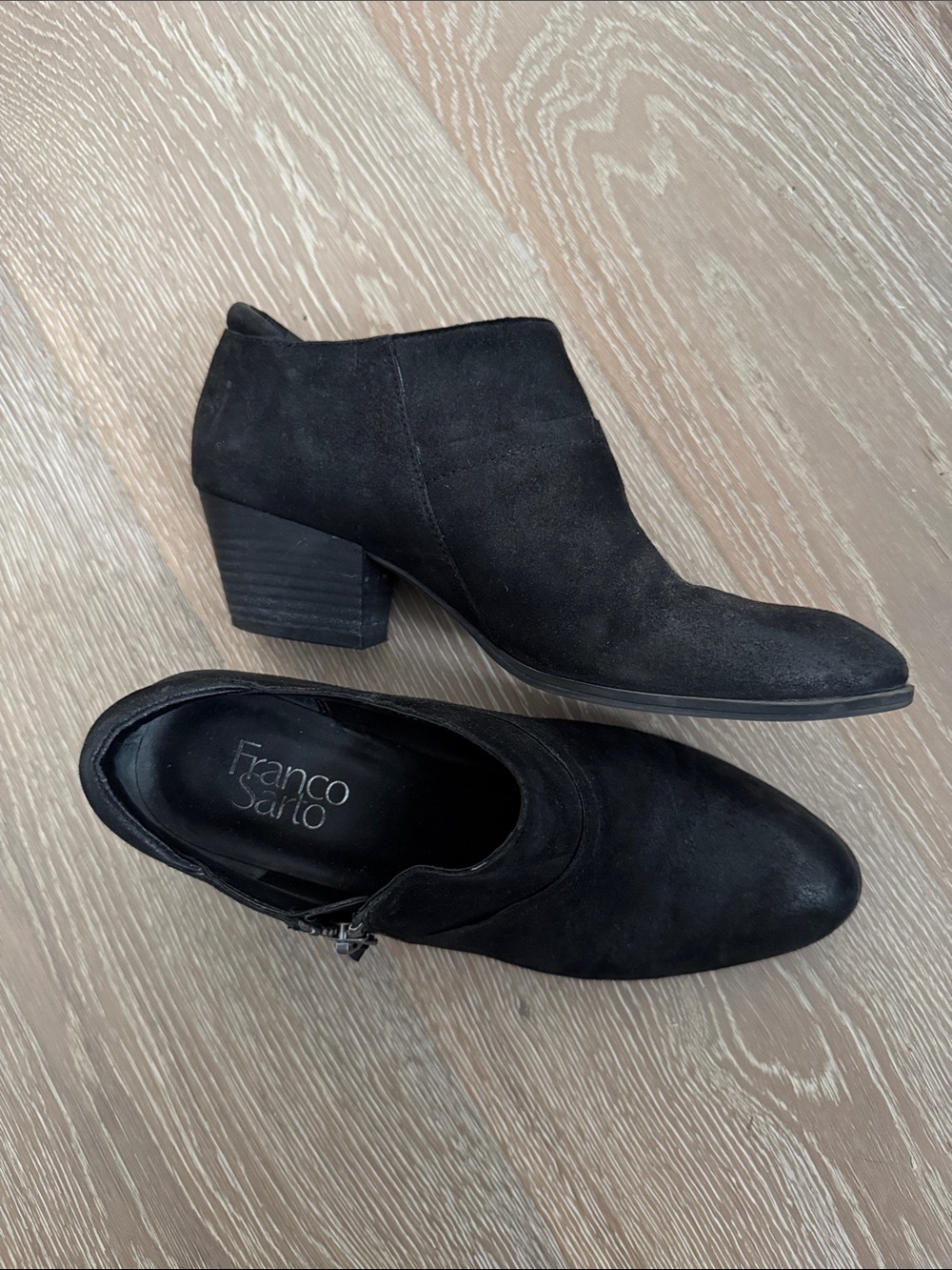Franco Sarto Black Suede Ankle Booties with Block Heel
